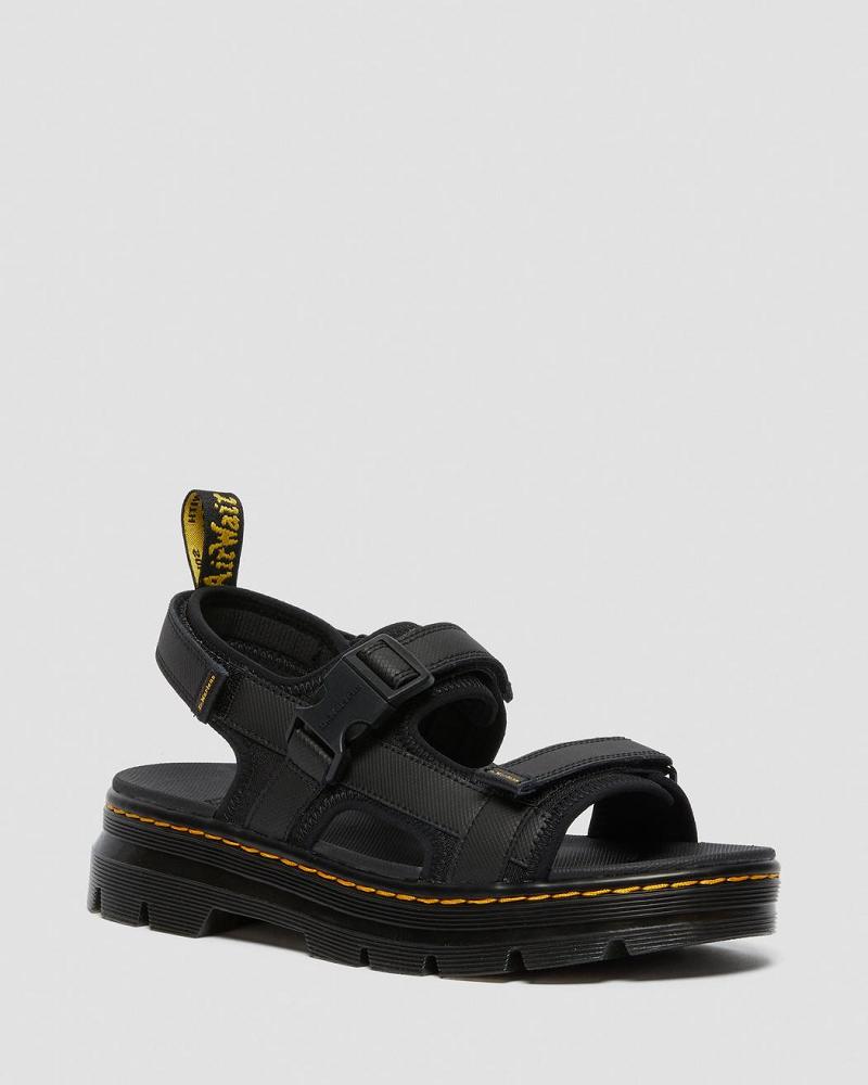 Black Men\'s Dr Martens Forster Webbing Strap Sandals | CA 637MQZ